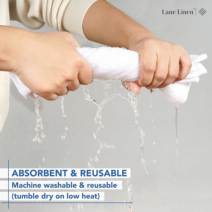 LANE LINEN 100% Cotton Washcloths 24 Pack - Spa & Salon Quality Face Towels - Ring Spun, Soft & Absorbent Wash Cloth Rags for Body, Beauty, Home, Gym - Fingertip Towels - 13"x13", White Washcloths