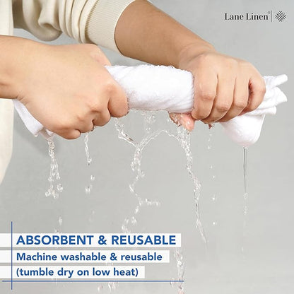 LANE LINEN 100% Cotton Washcloths 24 Pack - Spa & Salon Quality Face Towels - Ring Spun, Soft & Absorbent Wash Cloth Rags for Body, Beauty, Home, Gym - Fingertip Towels - 13"x13", White Washcloths