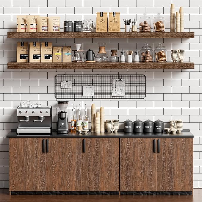 Heimlove 9.3" Deep Floating Shelves for Wall,Long Floating Shelf Set of 2,Wall Mounted Shelves for Bathroom Bedroom Living Room Kitchen Office,Books Storage Room (55" Wx9.3 Dx1.5 H,Set of 2, Walnut