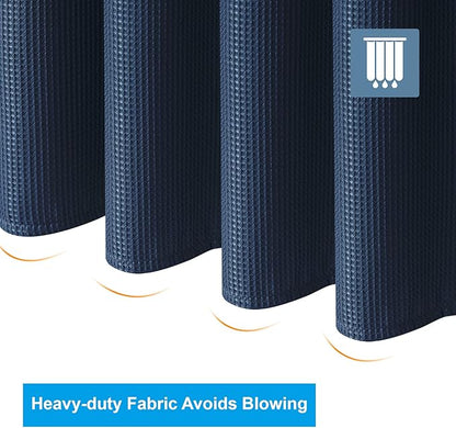 AmazerBath Waffle Shower Curtain Heavy Duty 240GSM, Navy Blue Shower Curtain Fabric Waffle Textured, Hotel Quality, Bathroom Shower Curtains, 72 x 72 Inches