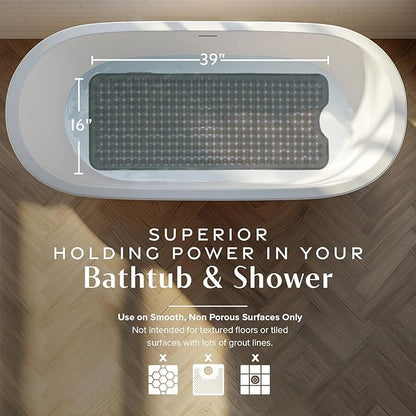 SlipX Solutions Power Grip Bathtub Safety Mat | Precision Grip Technology for Longer, Stronger, & Softer Wet Surface Protection | Clear Bronze 39"x16"