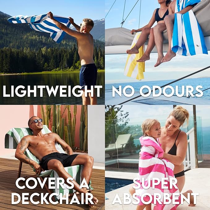 Dock & Bay Beach Towel - Quick Dry, Sand Free - Compact, Lightweight - 100% Recycled - Includes Bag - Cabana Light - Bora Bora Beige - Extra Large (200x90cm, 78x35)