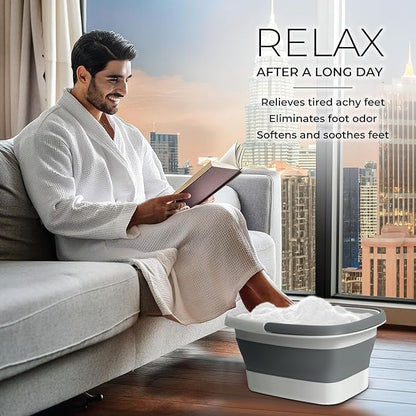 Mantello Collapsible Foot Bath Foot Soaking Tub | Portable Foot Spa Pedicure Bowl | Large Basin to Soak & Wash Feet | Folding Bucket with Carry Handle | White & Grey, Blue, Green [White & Grey]
