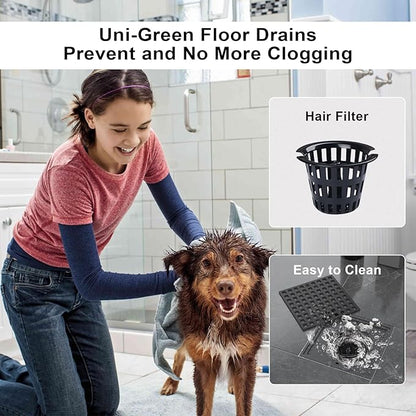 4 Inch Square Shower Floor Drain, Matte Black 304 Stainless Steel Shower Floor Drain Kit with ABS Flange for 2" or 3" Pipe, Removable Grid Cover Hair Strainer Catcher,CUPC Certified