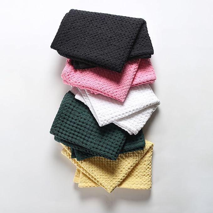 Native Fab Set of 4 Premium Waffle Dish Towels 16x26 inches - Soft Absorbent - 100% Cotton Kitchen Towels for Quick Drying Dishes, Reusable Cleaning Cloths, Grey