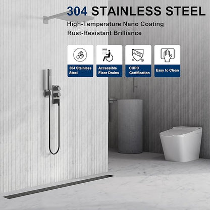 Neodrain 24 in Matte Black Linear Shower Drain, Rectangular Linear Drain for Shower with Brick Pattern Grate, 304 Stainless Steel Bathroom Floor Drain