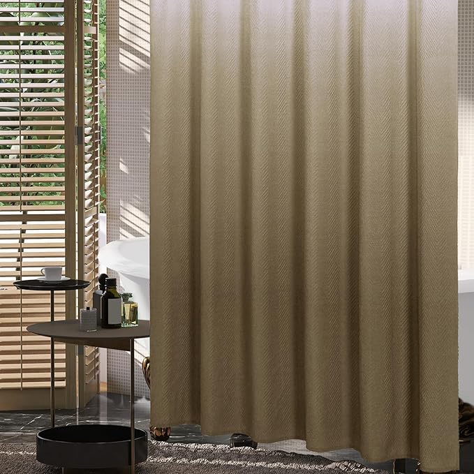 Gibelle Ombre Brown Shower Curtain, 3D Embossed Textured Herringbone Fabric Shower Curtain, Modern Farmhouse Bathroom Decor Soft Cloth Shower Curtain Set with Hooks, 72x72