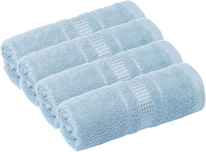 Melissa Linen, 100% Cotton Washcloths for Bathroom, 4-Piece 12x12 in Wash Cloth Set, Turkish Small Hand Towels, Soft Rags for Face and Body, (Blue Washcloths)