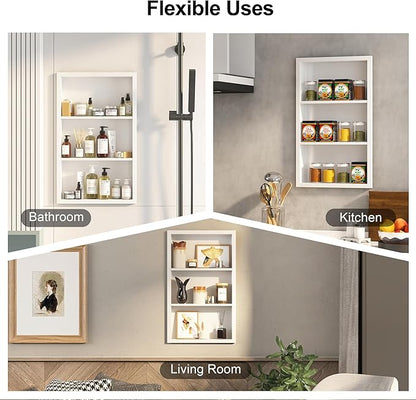 Bathroom Medicine Cabinet Recessed,14x24 White Shower Niche for Shower Wall,Surface Mount Medicine Cabinet Replacement Shelves,Recessed Wall Niche for Over Toilet Storage/Living room/Hallway