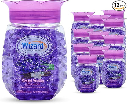 12 WIZARD Odor Eliminator Gel Beads - 12 oz, Air Freshners For Bathroom. Rooms, Per Areas and Car Freshner - Sweet Vanilla Lavender