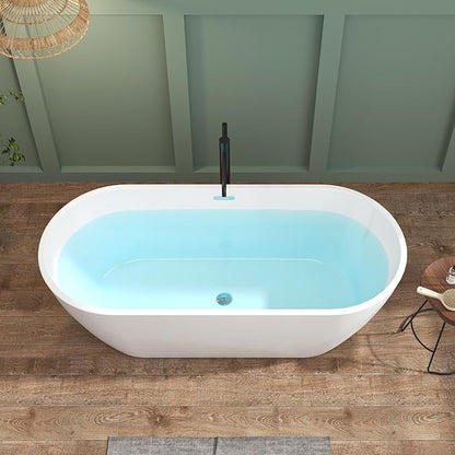 FerdY 67" Bali Elite Acrylic Freestanding Bathtub, Gracefully Shaped Freestanding Soaking Bathtub, Toe-Tap Brushed Nickel Drain and Minimalist Linear Design Overflow Included, cUPC Certified