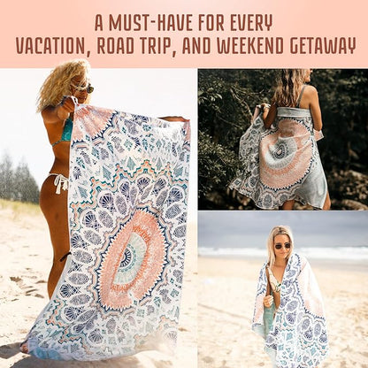 Nakie Sand Free Beach Towel, Quick Dry, Lightweight and Compact with Storage Bag, 160x90cm, Made from Recycled Bottles for Beach, Pool, Travel, Swimming and Outdoor Use (Sound of Summer)