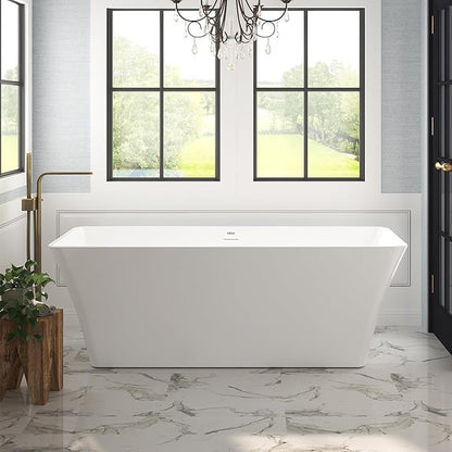 FerdY Sentosa 67" Acrylic Freestanding Bathtub, Contemporary Design Soaking Tub with Brushed Nickel Drain and Minimalist Linear Design Overflow, Easy to Install, 02560