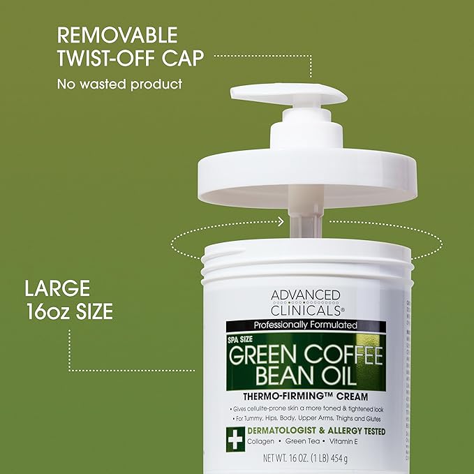 Advanced Clinicals Unscented Collagen Body Cream & Face Moisturizer + Green Coffee Bean Oil Thermo - Firming Body Cream For Women & Men Helps Reduce Appearance Of Cellulite Prone Skin & Dry Skin, 2pc