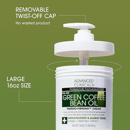 Advanced Clinicals Green Coffee Bean Oil Thermo - Firming Body Lotion | Caffeine Infused Collagen Cream Moisturizer & Body Cream For Women & To Improve Look Of Textured Crepey Skin, W/Travel Size