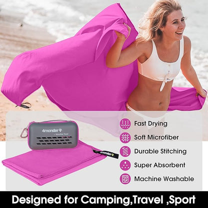4Monster Camping Towel Super Absorbent, Quick Dry Microfiber Travel Towel, Light Weight Ultra Soft Compact Gym Towel for Hiking Swimming Beach Yoga Travel Sports Backpack