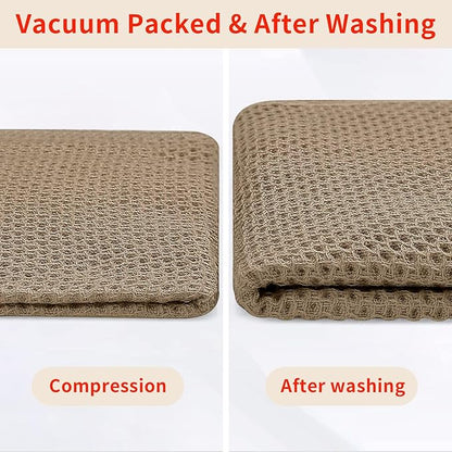 Homaxy 100% Cotton Waffle Weave Kitchen Dish Towels, Ultra Soft Absorbent Quick Drying Cleaning Towel, 13 x 28 Inches, 4-Pack, Tan