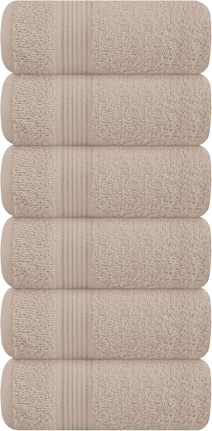 Belizzi Home Ultra Soft Cotton 6 -Piece Hand Towel Set 16x24, Ideal for use in Bathroom, Kitchen, Gym, Spa - Compact, Eco-Friendly, Lightweight - Multi Purpose Hand Towels - Tan