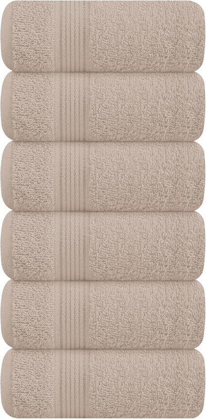 Belizzi Home Ultra Soft Cotton 6 -Piece Hand Towel Set 16x24, Ideal for use in Bathroom, Kitchen, Gym, Spa - Compact, Eco-Friendly, Lightweight - Multi Purpose Hand Towels - Tan