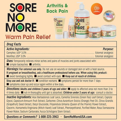 Sore No More Warm Arthritis Pain Relief Cream – Targeted Reliever for Back, Neck, Hands & Feet – Soothing & Fast-Acting Formula for Aches and Pains – Non-Greasy with Orange Aroma – 8 oz