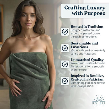 Soleil Fine Goods Luxurious 800 GSM 100% Cotton Bath Towel Set (4-Pack, 27x54) - Heavyweight & Ultra Absorbent, Plush Softness for Bathroom | Hotel & Spa Quality Luxury Towels- Forest