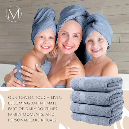MAURA Light Blue Extra Large Turkish Cotton Luxury Bath Towels Set of 4. Ultra-Soft, Thick & Plush Towels for Bathroom - Serenity Blue