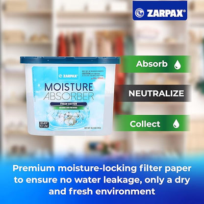 Moisture Absorber Fresh Cotton 10.5 oz/300g | Removes Moisture, Damp & Humidity | Odor Absorber With Fresh Cotton Fragrance | Moisture Trap for Bathroom, Closet, Kitchen | Set of 15
