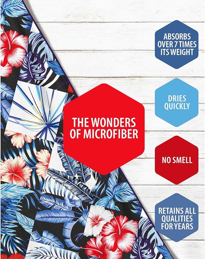 VENTURE 4TH Microfiber Beach Towel: Quick-Dry, Compact, Sand-Free, Absorbent, Sandproof and Lightweight - Perfect for Camping, Beach, and Roadtrips (Midnight Bloom Design | 35x78 inches)