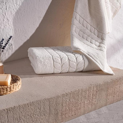 BAGNO MILANO Organic Turkish Cotton Bath Towels, Luxury Jacquard Collection, Certified Organic Highly Absorbent, Soft-Plush Towel Set (Cream, 6 Pcs Towel Set)