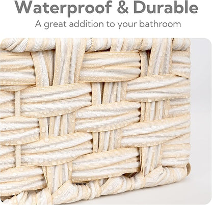 GRANNY SAYS Toilet Paper Basket for Back of Toilet, Wicker Baskets for Storage, Wicker Baskets for Shelves, Toilet Basket Tank Topper, Waterproof Toilet Tank Basket, 14¼" x 6½" x 4¼", Butter Milk