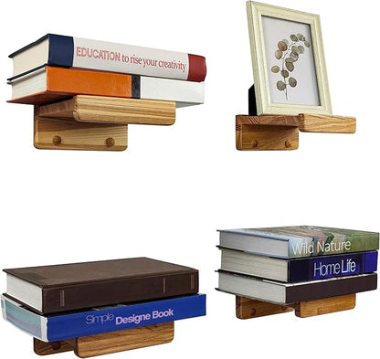 Handcrafted, Floating Shelves for Wall 5 inch, Waterproof, Wall Storage Shelves with Lip, Display Picture Ledge Shelf for Living Room Photo Frame, Natural Wood Hanging Book Shelves (Natural, Set 4)