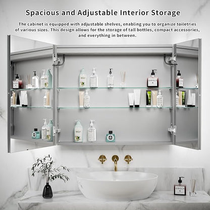 GroGro LED Lighted Bathroom Medicine Cabinet with Mirror,36" W x 30" H Medicine Cabinet with Lights,Surface or Recessed Mounting,Defog,Dimming,3-Color Temperature Adjustment