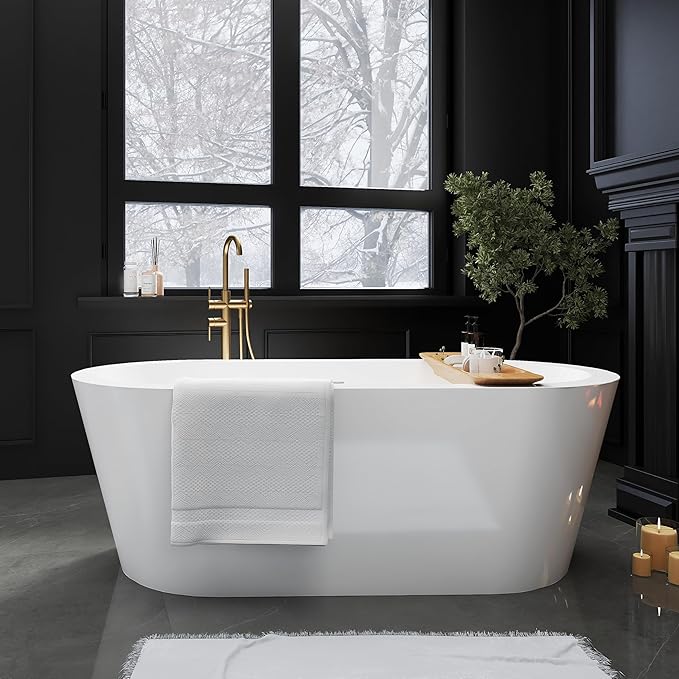 67" Acrylic Freestanding Bathtubs, Stand Alone Tub, Soaking Tubs for Bathroom, Integrated Overflow and Drain, cUPC Certified, Gloss White