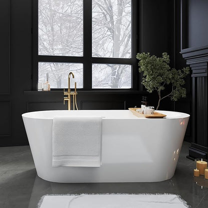 67" Acrylic Freestanding Bathtubs, Stand Alone Tub, Soaking Tubs for Bathroom, Integrated Overflow and Drain, cUPC Certified, Gloss White