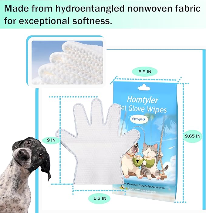 Dog Wipes Cleaning Deodorizing & Washing Gloves for Pets,Glove Wipes Pro for Dogs & Cats with Coconut Oil, Extra-Thick,Lick-Safe for Paws,Eyes,Ears&Body,Rinse-Free Waterless Bath, 3Pack,18PCS