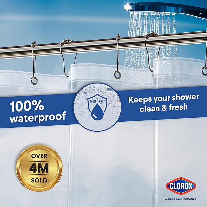 CLOROX Shower Curtain Liner, Premium Medium-Weight Durable Waterproof 6g PEVA for Bathroom with Weighted Magnets, Extra Long 72" x 96", Clear 1 Pack