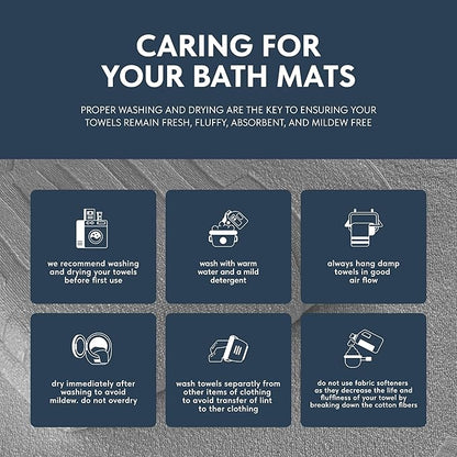 White Classic Luxury Bath Mat Floor Towel Set - Absorbent Cotton Hotel Spa Shower/Bathtub Mats [Not a Bathroom Rug] 22"x34" | 2 Pack | Light Grey