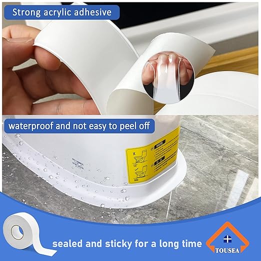 Waterproof Self Adhesive Caulk Tape 1.5" x10.5Ft - White Caulking Strip for Bathroom, Kitchen, Toilet, Bathtub, Sink & Floor Wall Edges (1Roll*White*1.5IN-10.5FT)