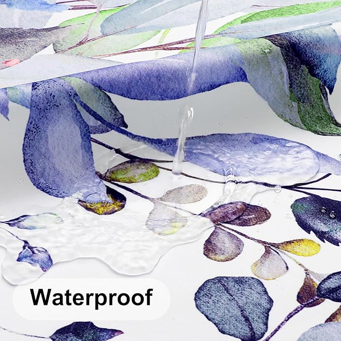Colorful Star Green Eucalyptus Waterproof Shower Curtain Set with Hooks, Minimalist Watercolor Floral Print Bathroom Décor, Plant Leaves Washable Fabric Shower Curtain, 36 x 72 Inch