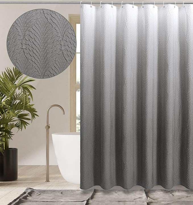 Gibelle Ombre Grey Shower Curtain for Bathroom, 3D Embossed Textured Fabric Shower Curtain, Modern Farmhouse Chic Soft Cloth Shower Curtain Set with Hooks, 72x72