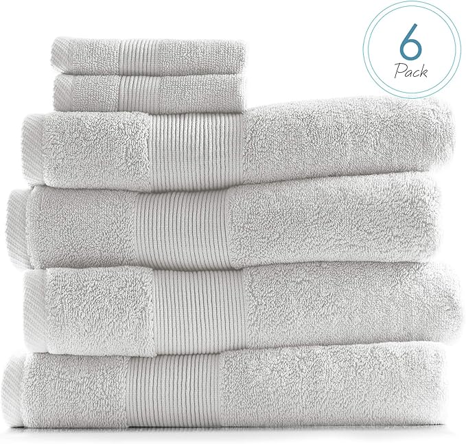 Hearth & Harbor Bath Towels for Bathroom - 100% Ring Spun Cotton Luxury Bathroom Towels - Ultra Soft & Highly Absorbent, Bath Towels Set of 6 - White