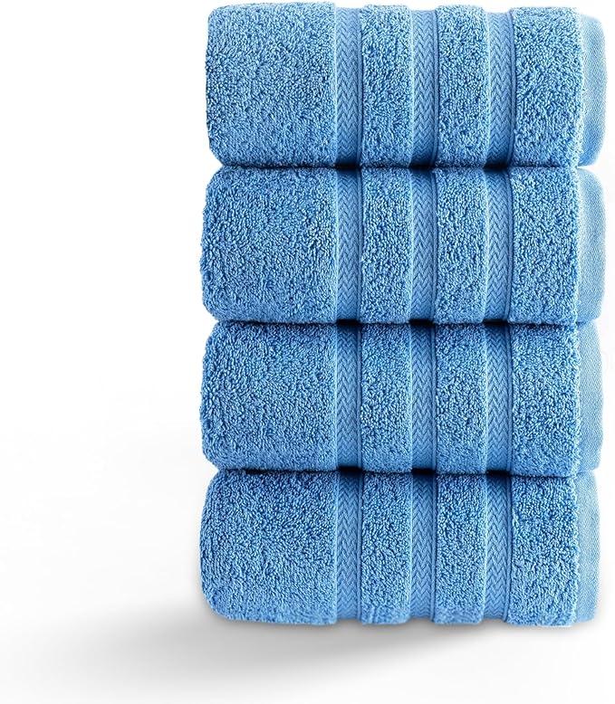 HALLEY Turkish 4 Pack Premium Hand Towels (4 Pieces) 650 GSM Highly Absorbent Super Soft 100% Cotton - 4 Hand Towels (Blue)