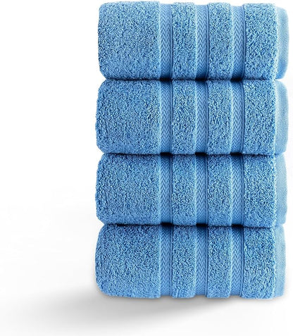 HALLEY Turkish 4 Pack Premium Hand Towels (4 Pieces) 650 GSM Highly Absorbent Super Soft 100% Cotton - 4 Hand Towels (Blue)