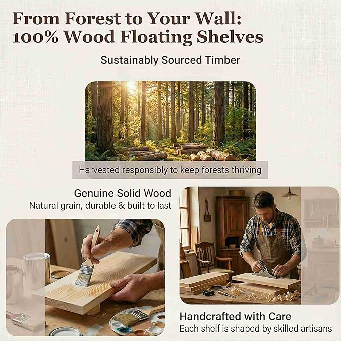 SAUMONIERES Floating Shelves Wall Shelf Solid Wood for Bathroom Bedroom Kitchen Set of 3, Espresso Wall Shelves