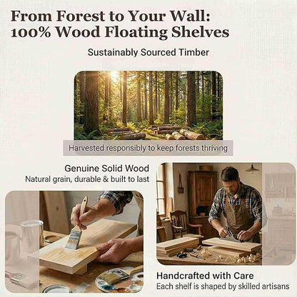 SAUMONIERES Floating Shelves Wall Shelf Solid Wood for Bathroom Bedroom Kitchen Storage Set of 3, Walnut Wall Shelves