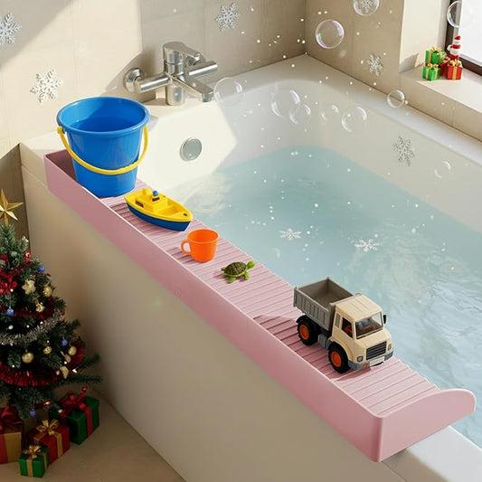 Roslim Bathtub Splash Guard Play Shelf - Silicone Toy Tray Holder Storage for Kids’ Bath Time, Tub Shelf with Suction Cups, Prevent Water Spilling in Bathroom, Kids Bath Accessories,Fairy Pink