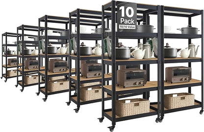 HOMEDANT House 5-Tier Metal Rolling Cart Shelf Rack Casters Heavy Duty Laminated Wheel Shelving Unit Adjustable Utility Storage Shelves Organizer Shelf Kitchen Garage (10, (S) 24.4" W, Black)