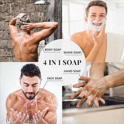 Rinse & Robust Mens Bar Soap Bath Bar Soap 3Pack Handmade Natural Soap Bar Set Cleansing Bar Moisturizing&Exfoliating Scrub Soap Gift Set for Men | Leather, Sandalwood, Teakwood | 3.5 oz of 3 Bars