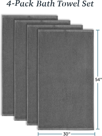 Welhome Franklin 100% Cotton Popcorn Textured Towel Set - 4 Pack Bath Towels, 600 GSM, Soft & Plush, Charcoal