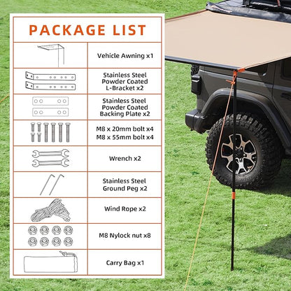 ALL-TOP Vehicle Awning 6.6'x10' Roof Rack Pull-Out Sun Shade UV50+, Weatherproof 4x4 Side Awning for Camping & Overland (Hardware Included)